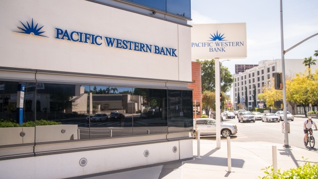 A Pacific Western Bank branch in Encino, California, on April 22.