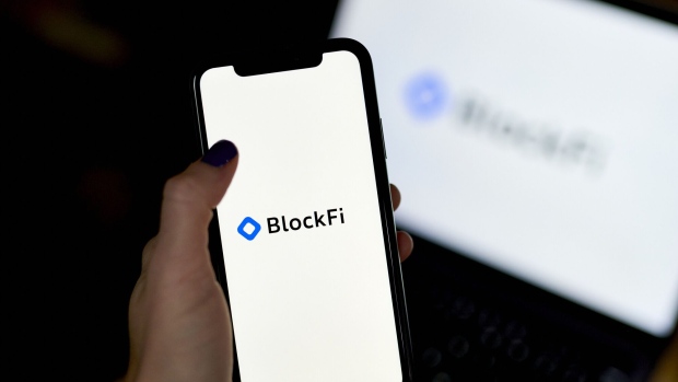 The BlockFi logo on a smartphone arranged in the Brooklyn borough of New York, US, on Thursday, Nov. 17, 2022. Cryptocurrency lender BlockFi Inc. is preparing to file for bankruptcy within days, according to people with knowledge of the matter who asked not to be named because discussions are private. Photographer: Gabby Jones/Bloomberg