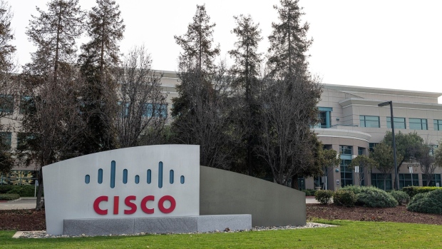 Signage outside of Cisco Systems headquarters in San Jose, California, U.S., on Monday, Feb. 8, 2021. Cisco Systems Inc. is scheduled to release earnings figures on February 9.