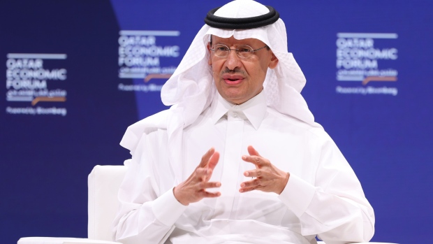 Abdulaziz bin Salman, Saudi Arabia's energy minister, speaks during a panel session at the Qatar Economic Forum (QEF) in Doha, Qatar, on Tuesday, May 23, 2023. The third Qatar Economic Forum will shine a light on the rising south-to-south economy and the new growth opportunities it presents to the global business community.