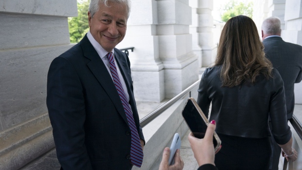 Jamie Dimon, chairman and chief executive officer of JPMorgan Chase & Co., at the US Capitol on Wednesday, May 17, 2023.