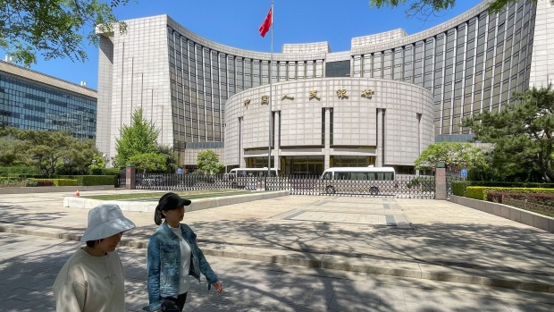 The People's Bank of China (PBOC) building in Beijing, China, on Tuesday, April 18, 2023. China's economy grew at the fastest pace in a year in the first quarter, putting Beijing on track to meet its growth goal for the year without adding major stimulus, while also helping to cushion the global economy against a downturn. Bloomberg