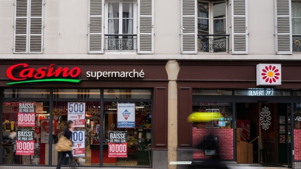 A Casino supermarket, operated by Casino Guichard-Perrachon SA, in central Paris, France, on Wednesday, April 12, 2023. The fate of Casino now rests on a deal with Teract SA’s Moez-Alexandre Zouari, who got his start two decades ago running supermarkets under franchises from Jean-Charles Naouri’s company, and whether the two men can pull off a merger of two retail groups. Photographer: Nathan Laine/Bloomberg