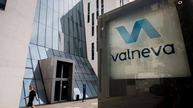 A sign stands outside the Valneva SA laboratories in Vienna, Austria, on Thursday, Aug. 6, 2020. The U.K. has signed agreements to buy 90 million doses of vaccines in development by drugmakers including Pfizer Inc., BioNTech SE and Valneva SE, joining countries around the world racing to secure supplies of protection against Covid-19.
