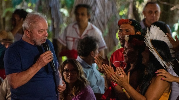 Brazil’s Luiz Inacio Lula da Silva speaks at an Indigenous event in Belem, a city in Brazil’s Amazon rainforest region, during the 2022 presidential election.