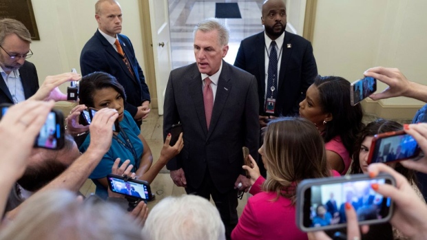 WASHINGTON, DC - MAY 25: U.S. Speaker of the House Kevin McCarthy (R-CA) speaks to reporters as he arrives at the U.S. Capitol on May 25, 2023 in Washington, DC. McCarthy spoke on the ongoing debt limit negotiations. (Photo by Kevin Dietsch/Getty Images)