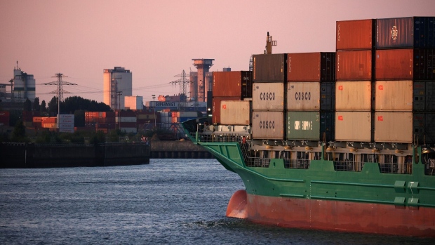 A container ship at the Port of Hamburg in Hamburg, Germany, on Wednesday, Aug. 24, 2022. Germany's logistics problems are worsening an economic slowdown, with shallow rivers exposing fragile inland supply routes, an under-invested railway system that can't take on the extra capacity, and seaports that are still heaving with cargo. Photographer: Krisztian Bocsi/Bloomberg