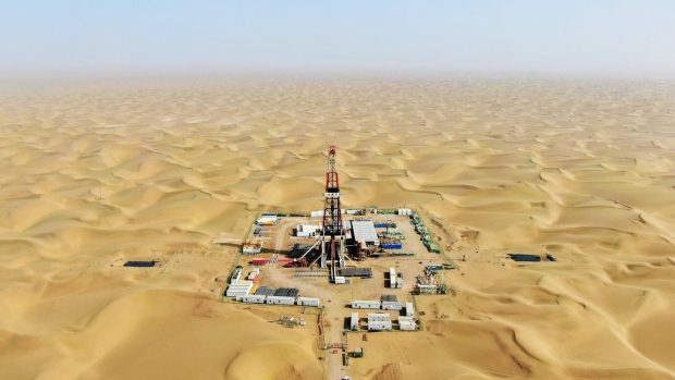 An oil well of Tarim Oilfield at Taklamakan Desert in Xinjiang. Photographer: Tan Hui/VCG/Getty Images