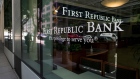 Signage is displayed on a window of a First Republic Bank branch in San Francisco, California, U.S., on Monday, July 13, 2020. First Republic Bank is scheduled to release earnings figures on July 14.