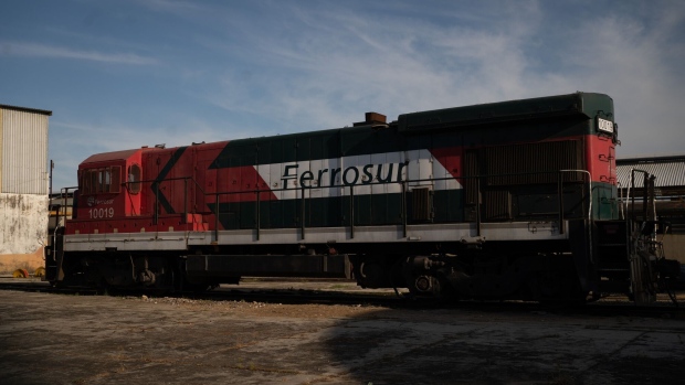 A Ferrosur locomotive at a rail yard in Coatzacoalcos, Veracruz state, Mexico, on Friday, May 26, 2023. Mexican President Andres Manuel Lopez Obrador seized part of a rail line owned by billionaire German Larrea's Grupo Mexico SAB, raising questions about how the move might impact a bid by the mining magnate to buy Citigroup Inc.'s retail bank in the country.
