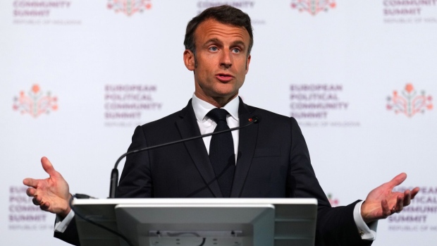 Emmanuel Macron speaks during the European Political Community Summit in Moldova on June 1.