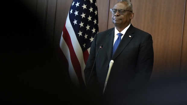 Lloyd Austin, US secretary of defense, speaks during a news conference with Yasukazu Hamada, Japan's defense minister, not photographed, at the Ministry of Defense in Tokyo, Japan, on Thursday, June 1, 2023. Earlier this week, Beijing rejected Austin’s request to meet his Chinese counterpart on the sidelines of the Shangri-La security conference in Singapore this week. Photographer: Franck Robichon/EPA/Bloomberg
