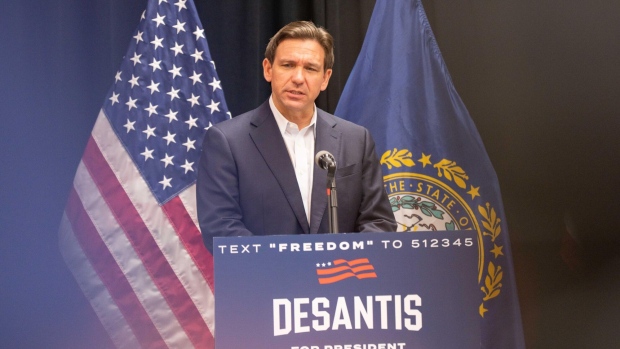 Ron DeSantis, governor of Florida, during a campaign event at the American Legion Post 7 in Rochester, New Hampshire, US, on Thursday, June 1, 2023. After speeches in Iowa yesterday, DeSantis made an effort to pose for selfies, sign autographs and chat with voters, trying to dispel criticism he's bad at the retail politics crucial to winning early-voting states and trying to chip away at Donald Trump's sizable lead in polls.