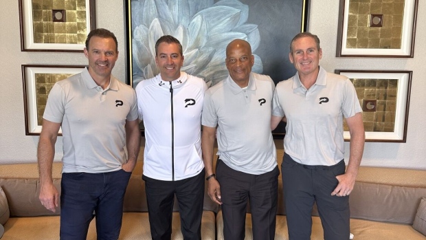 Pivot Agency’s board of investors, from left, Bret Hedican, Ben Shapiro, Ronnie Lott and Larry Scott.
