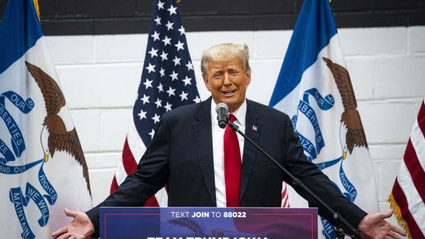 Former US President Donald Trump speaks during a visit to a Team Trump Volunteer Leadership Training, at the Grimes Community Complex in Grimes, Iowa, US, on Thursday, June 1, 2023. Trump returned to the state on Wednesday to begin a series of appearances and interviews, including a Fox News town hall with Sean Hannity that will be broadcast today.