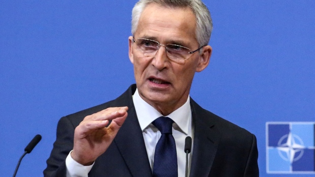 Jens Stoltenberg, secretary general of the North Atlantic Treaty Organization (NATO), during a news conference following a meeting of the North Atlantic Council at the NATO headquarters in Brussels, Belgium, on Wednesday, Nov. 16, 2022. The early results of an investigation indicated that an explosion on Polish territory was caused by Ukrainian air defenses, Stoltenberg said.