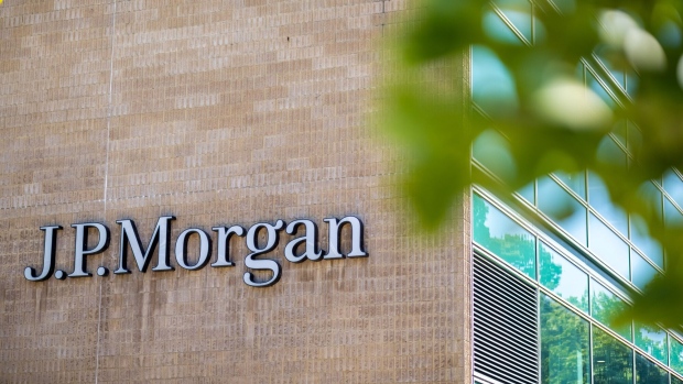 The JPMorgan Chase & Co. logo on the exterior of the company offices in Bournemouth, UK, on Monday, Aug. 8, 2022. The British government's attempt to economically "level up" regions outside London is getting help from an unlikely quarter: Wall Street. Photographer: Jason Alden/Bloomberg