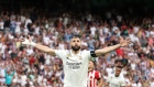 MADRID, SPAIN - JUNE 04: Karim Benzema of Real Madrid celebrates after scoring the team's first goal from a penalty kick during the LaLiga Santander match between Real Madrid CF and Athletic Club at Estadio Santiago Bernabeu on June 04, 2023 in Madrid, Spain. (Photo by Florencia Tan Jun/Getty Images)