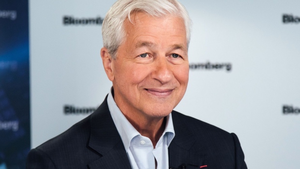 Jamie Dimon, billionaire and chief executive officer of JPMorgan Chase & Co., during a Bloomberg Television interview at the JPMorgan Global Markets Conference in Paris, France, on Thursday, May 11, 2023. Dimon said US regulators are likely to overreact in their response to the turmoil that swept through the banking industry in March, leading to the collapse of four regional lenders.