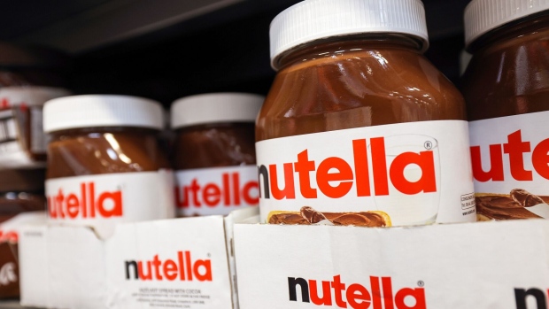 Jars of nutella hazelnut chocolate spread in a Morrisons supermarket, operated by Wm Morrison Supermarkets Plc, in Saint Ives, U.K., on Monday, July 5, 2021. Apollo Global Management Inc. said Monday it's considering an offer for Morrison, heating up a takeover battle for the U.K. grocer.