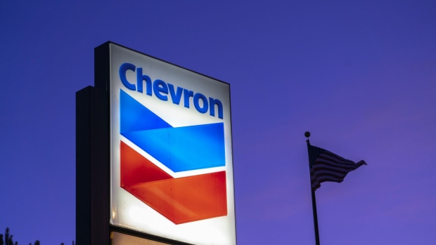Signage is displayed at a Chevron Corp. gas station in El Segundo, California, U.S., on Monday, April 27, 2020. Chevron is scheduled to release earnings figures on May 1. Photographer: Kyle Grillot/Bloomberg