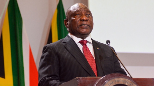 Cyril Ramaphosa, South Africa's president, speaks during the South Africa Investment Conference in Johannesburg, South Africa, on Thursday, April 13, 2023. Today's conference starts as data this week showed that the South African economy has probably entered a technical recession.