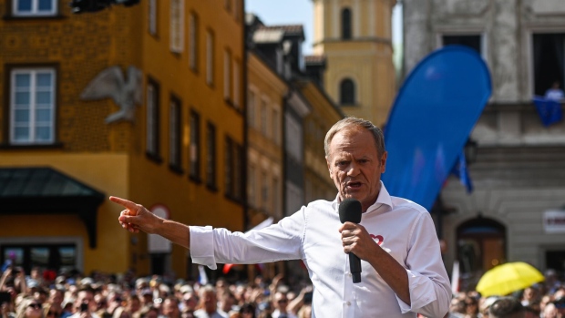 Donald Tusk delivers a speech during the Freedom march organized by the main opposition party, Civil Platform on June 4.