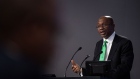 Godwin Emefiele, governor of Nigeria's central bank, speaks during the Nigeria Capital Markets and Banking Forum in London, U.K., on Friday, Oct. 27, 2017. The Nigerian government is looking to plug a 2017 budget deficit that it forecast at 2.3 trillion naira, or 2.2 percent of GDP following a revenue shortfall caused by the decline of output and price of oil, its main export. Photographer: Chris J. Ratcliffe/Bloomberg