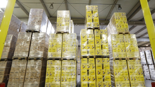 Boxes of Pernod Pastis sit stacked in a stockroom at the Pernod Ricard SA alcoholic beverage plant and warehouse in Vendeville, France, on Monday, Feb. 25, 2019. Pernod Ricard is considering a sale of its wine division, which includes Australia’s Jacob’s Creek and Spain’s Campo Viejo labels, according to people familiar with the matter.