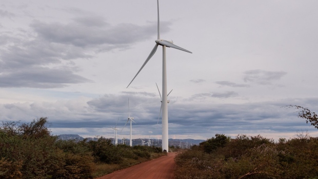 Wind Turbines at the Omega Energia Assurua complex in Gentio do Ouro, Bahia state, Brazil on Tuesday, May 16, 2023. Omega Energia SA, one of Brazil’s top renewable power producers, is set to boost its installed capacity by 36% this year thanks to wind projects starting up in northeastern Brazil and Texas.