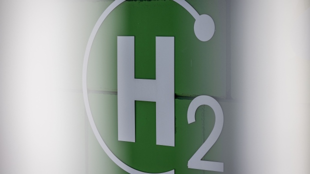 A H2 logo at a green hydrogen refuelling station for Transporte Metropolitano de Barcelona (TMB) city buses, operated by Iberdrola SA, in Barcelona, Spain, on Monday, April 24, 2023. Photographer: Angel Garcia/Bloomberg