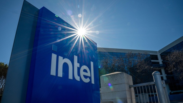 Signage outside Intel headquarters in Santa Clara, California, US, on Monday, Jan. 30, 2023. Intel Corp. fell the most since July after giving one of the gloomiest quarterly forecasts in its history.