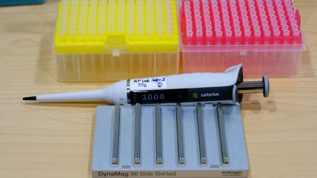 A Sartorius AG single channel electronic pipette at the SpiceHealth Genome Sequencing Laboratory set up at the Indira Gandhi International Airport in New Delhi, India, on Thursday, Jan. 14, 2021. SpiceHealth, founded by the promoters of low-cost carrier SpiceJet Ltd., have set up the lab to receive all positive Covid-19 samples from international travellers that arrive at the airport in order to identify and contain any new mutant variants of the virus.