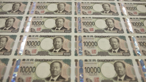 A sheet of newly-designed Japanese 10,000 yen banknotes at the National Printing Bureau Tokyo plant in Tokyo, Japan, on Wednesday, June 28, 2023. The new 10,000-yen, 5,000-yen and 1,000-yen bills will be circulated in the first half of fiscal 2024. Photographer: Kiyoshi Ota/Bloomberg