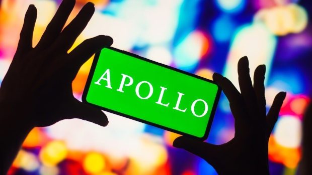 The Apollo Global Management logo is displayed on a smartphone screen. Photographer: Rafael Henrique/SOPA Images/LightRocket/Getty Images
