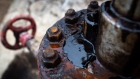 Thick black oil sits on the pipe work fitting of an oil pumping jack, also known as "nodding donkey" in an oilfield near Almetyevsk, Russia, on Sunday, Aug. 16, 2020. Oil fell below $42 a barrel in New York at the start of a week that will see OPEC+ gather to assess its supply deal as countries struggle to contain the virus that’s hurt economies and fuel demand globally. Photographer: Andrey Rudakov/Bloomberg