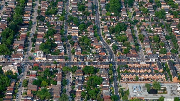 Homes in Toronto, Ontario, Canada, on Wednesday, June 21, 2023. Canada is scheduled to release gross domestic product (GDP) figures on June 30.