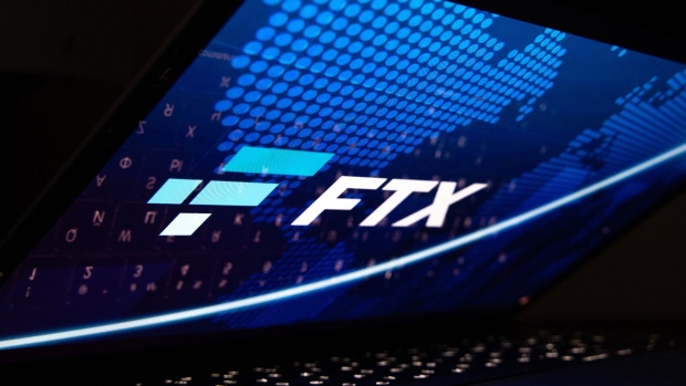 The FTX Cryptocurrency Derivatives Exchange logo on a laptop screen arranged in Riga, Latvia, Nov. 24, 2022.  Photographer: Andrey Rudakov/Bloomberg