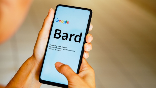 The Google Bard logo displayed on a smartphone.  Photographer:  Rafael Henrique/SOPA Images/LightRocket /Getty Images