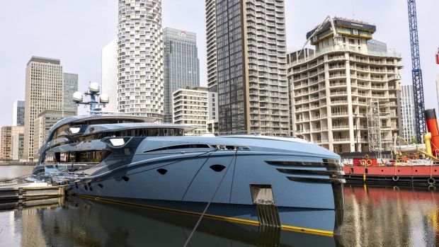 The Phi superyacht moored in London. Photographer: Jason Alden/Bloomberg
