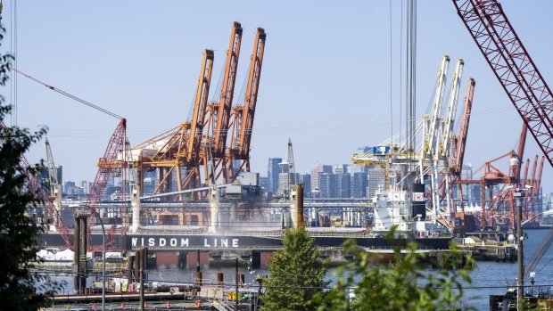 Ships at the Port of Vancouver during a dockworkers strike on July 5. Photographer: Jimmy Jeong/Bloomberg 