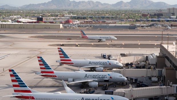 American Airlines planes at Sky Harbor International Airport in Phoenix on July 12.