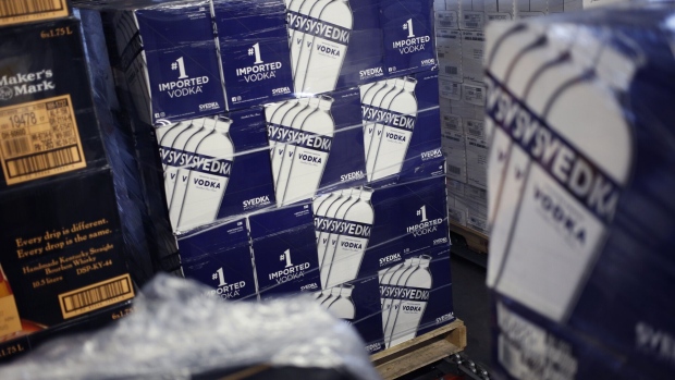 Cases of Constellation Brands Inc. Svedka vodka sit stacked in a warehouse at Southern Glazer's Wine and Spirits LLC distribution center in Louisville, Kentucky, U.S., on Wednesday, Sept. 18, 2019. Constellation Brands is scheduled to release earnings figures on October 3. Photographer: Luke Sharrett/Bloomberg