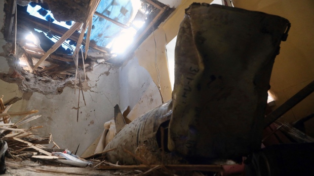 A fallen missile inside a house following strikes in Odesa, Ukraine, on July 18. Photographer: Oleksandr Gimanov/AFP/Getty Images