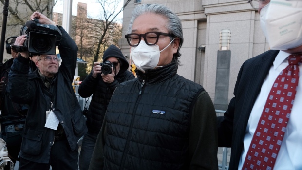 NEW YORK, NEW YORK - APRIL 27: Archegos Capital Management owner Bill Hwang leaves federal court in Manhattan on April 27, 2022 in New York City. Hwang, along with his former chief financial officer, Patrick Halligan, pleaded not guilty Wednesday after being charged with 11 counts of racketeering and securities fraud. Hwang was released on a $100 million bond. (Photo by Spencer Platt/Getty Images)