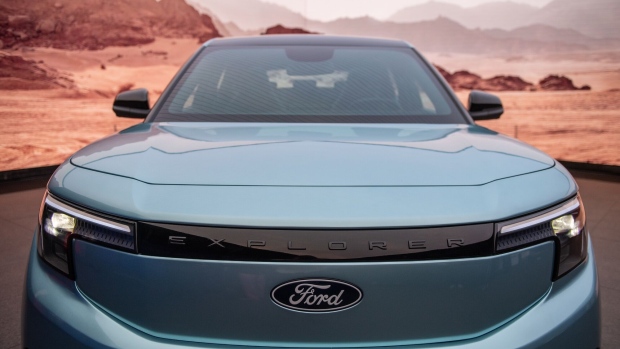 The Ford Motor Co. Explorer electric sport utility vehicle (SUV) during its launch in London, UK, on Tuesday, March 21, 2023. Ford will build it at the EV campus in Cologne, Germany, where it's invested $1 billion as part of broader plans to transition its European passenger car lineup entirely to electric models by the end of the decade.