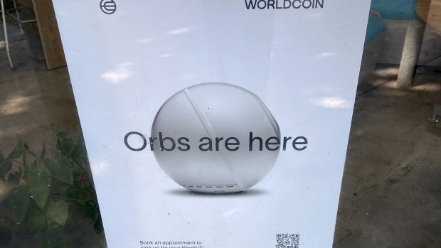 A Worldcoin poster.
