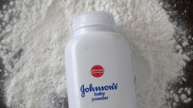 SAN ANSELMO, CALIFORNIA - OCTOBER 18: In this photo illustration, a container of Johnson's baby powder made by Johnson and Johnson sits on a table on October 18, 2019 in San Anselmo, California. Johnson & Johnson, the maker of Johnson's baby powder, announced a voluntary recall of 33,000 bottles of baby powder after federal regulators found trace amounts of asbestos in a single bottle of the product. (Photo Illustration by Justin Sullivan/Getty Images)