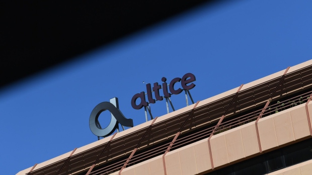 The Altice logo on their headquarters in Lisbon, Portugal, on Monday, July 24, 2023. Armando Pereira, the co-founder and former chief operating officer of telecommunications group Altice was detained in Portugal as part of a sweeping investigation into alleged corruption. Photographer: Zed Jameson/Bloomberg