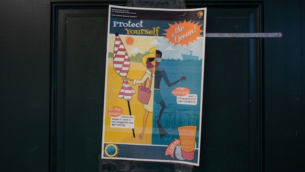 At the Cape Lookout National Seashore, posters advise tourists about sun safety and sunscreen ingredients. Photographer: Madeline Gray/Bloomberg
